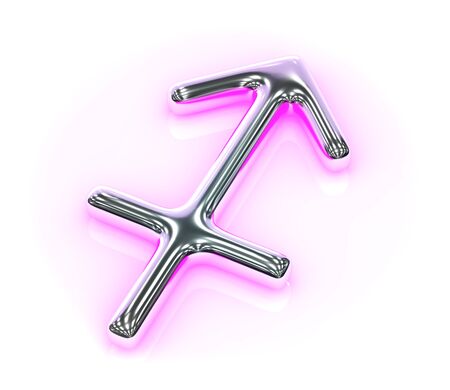Astrology symbol in metal with pink reflection on white background - Sagittariusの写真素材
