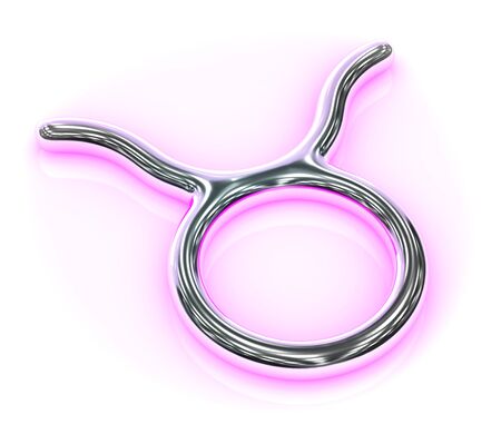 Astrology symbol in metal with pink reflection on white background - Taurusの写真素材