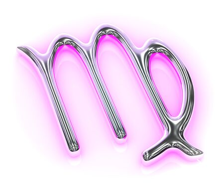 Astrology symbol in metal with pink reflection on white background - Virgoの写真素材