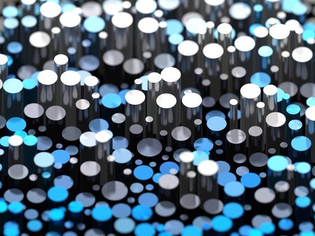 Background of small blue decorative and metallic cylinders with depth of fieldの写真素材