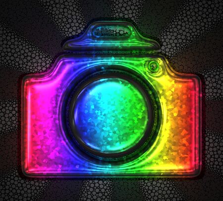 Rainbow colored 3d icon of a digital camera with decorative textureの写真素材