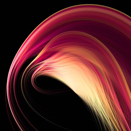 Abstract and decorative bird shape made of pink and yellow flowing linesの写真素材