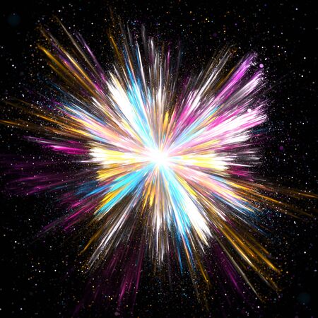 Explosion of pink, turquoise, golden and white colored powder, with defocused bokehsの写真素材