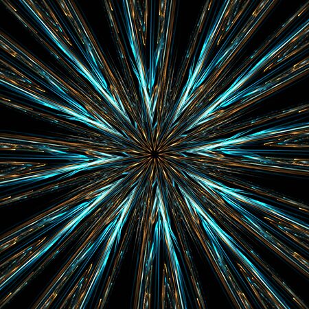 Futuristic explosion of blue design lines and shapes, with depth of fieldの写真素材
