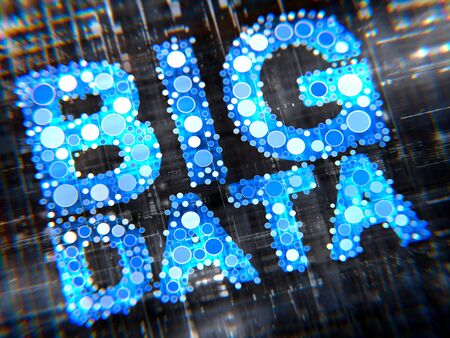 BIG DATA words made of small blue and white circles, on an electronic backgroundの写真素材