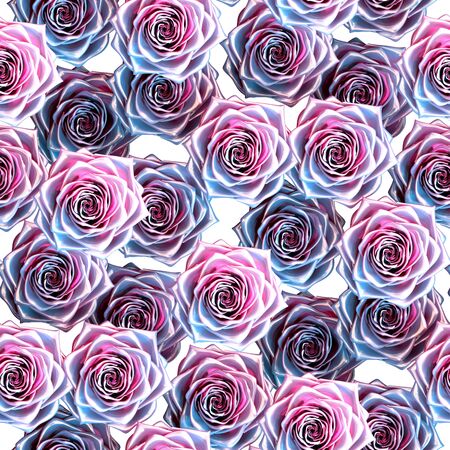 Seamless pattern of blue and pink colored metallic rosesの写真素材