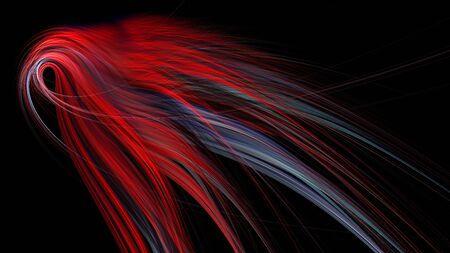 Abstract art of red, purple and blue rounded feathersの写真素材