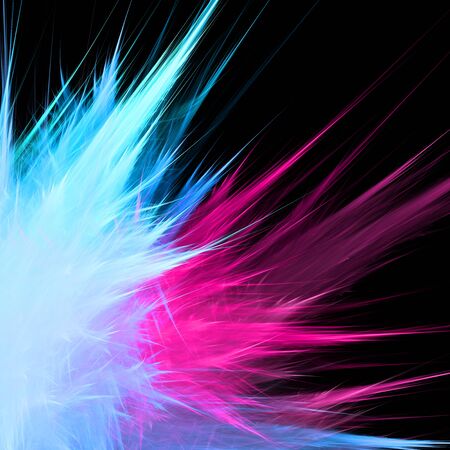 Decorative art of blue and pink colored fluffy crystals on black backgroundの写真素材