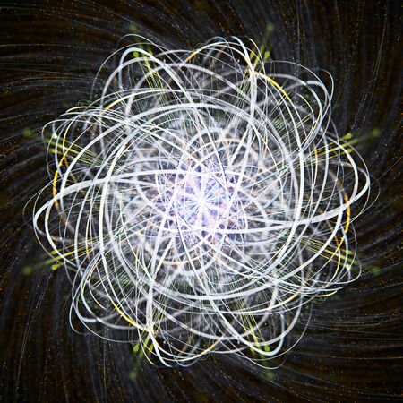 Advanced artistic concept of an atom, physics research on semiconductor and photonicsの写真素材