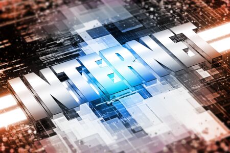 Futuristic background with the word 'INTERNET' on an electronic backgroundの写真素材
