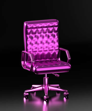 Pink metallic office chair on a black glossy backgroundの写真素材
