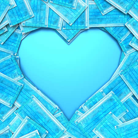 Heart made of blue surgical masksの写真素材
