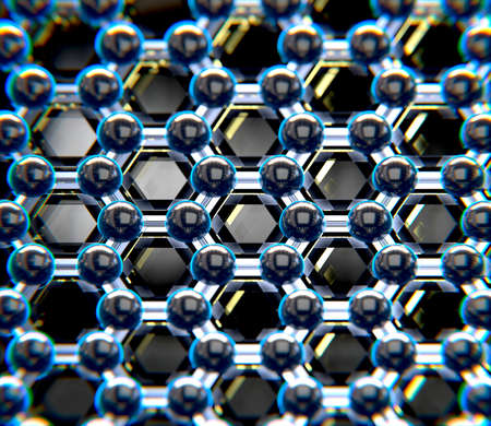 Close-up on graphene structure, with depth of field and chromatic dispersionの写真素材