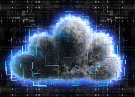 Cloud computing and online space storage, with an electronic backgroundの写真素材