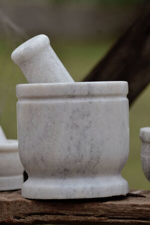 Kitchen utensils, granite mortar. grind seasoning.の写真素材