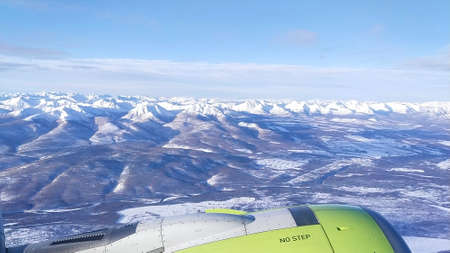 Flight over Siberia in January, Kamchatkaの写真素材