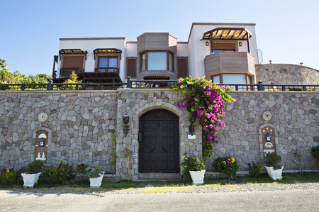 Mugla, Turkey - September 11, 2013: Front Entrance of Beautiful Hotel at Bodrum, Mugla-Turkey.のeditorial素材
