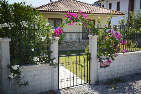 Mugla, Turkey - September 10, 2013: Front Entrance of Villa Papatya Hotel at Dalyan, Mugla-Turkey.のeditorial素材