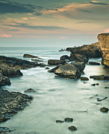 Fisherman Standing on Rock , Location: Turkey-Kandira (Babali)の写真素材
