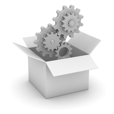 White Box and Gear , This is a computer generated and 3d rendered picture.の写真素材
