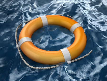 Lifebuoy in ocean , This is a computer generated and 3d rendered image.の写真素材