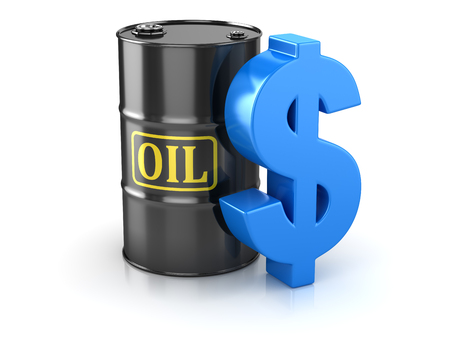Oil Barrel and Dollar Sign , This is a 3d Rendered Computer Generated Image. Isolated on White.の写真素材
