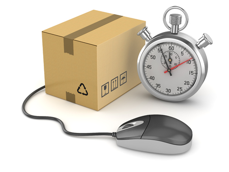 Online Shopping Concept with Stopwatch , This is a 3d rendered computer generated image. Isolated on white.の写真素材