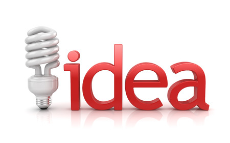 Idea Text with Lamp , This is a 3d rendered computer generated image. Isolated on white.の写真素材