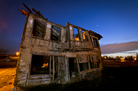 Long exposure shooting of old abandoned homeの写真素材
