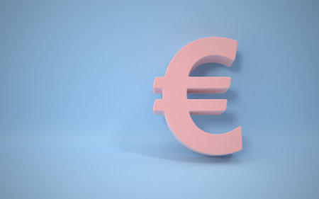 Euro Symbol On Blue Background , This is a 3d rendered computer generated image. Isolated on white.の写真素材