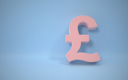 Pound Symbol On Blue Background , This is a 3d rendered computer generated image. Isolated on white.の写真素材