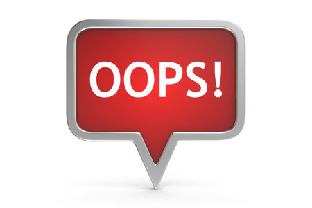 Oops! text on Red Speech Bubble , This is a 3d rendered computer generated image. Isolated on white.の写真素材