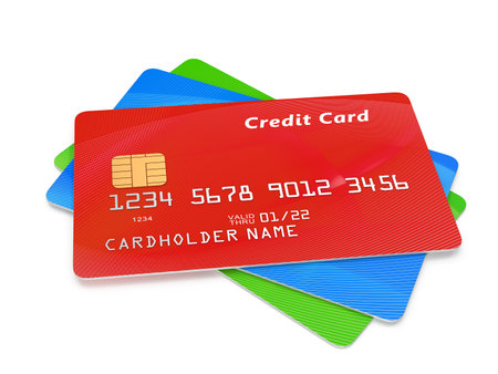 Credit Card Stack , This is a 3d rendered computer generated image. Isolated on white.の写真素材