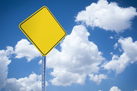 Blank Yellow Road Sign , This is a 3d rendered computer generated image. With Sky Background Photo.の写真素材