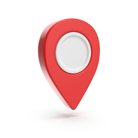 Red Map Pointer , This is a 3d rendered computer generated image. Isolated on white.