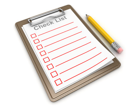 Checklist and Yellow Pencil , This is a 3d rendered computer generated image. Isolated on white.の写真素材