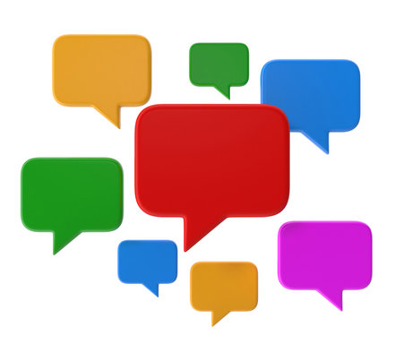 Colorful Speech Bubble Symbol , This is a 3d rendered computer generated image. Isolated on white.の写真素材