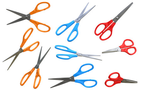 Colorful Scissors Set, This is a 3d rendered computer generated image. Isolated on white.の写真素材
