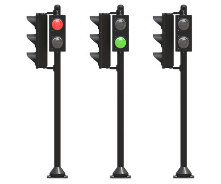 Traffic Lamp Set, This is a 3d rendered computer generated image. Isolated on white.の写真素材
