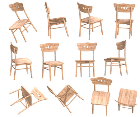 Wooden Chair Set, This is a 3d rendered computer generated image. Isolated on white.の写真素材