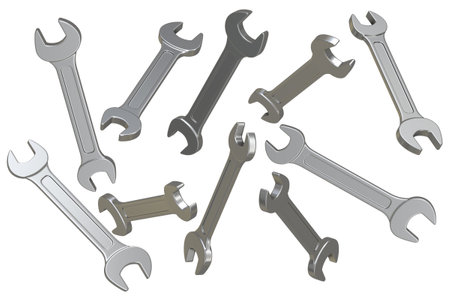 Metal Wrench Set, This is a 3d rendered computer generated image. Isolated on white.の写真素材