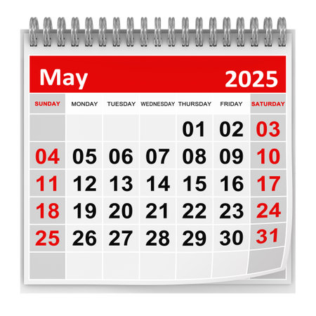 Calendar - May 2025, This is a 3d rendered computer generated image. Isolated on white.の写真素材