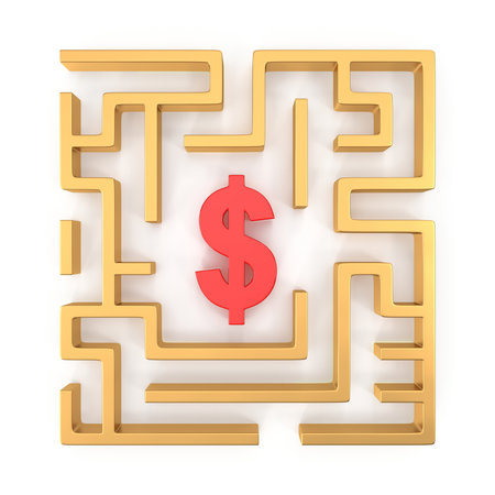 Maze with dollar sign financial challengeの写真素材