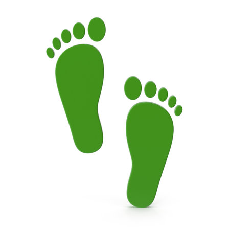 Green footprints symbolic representation of ecoconsciousnessの写真素材