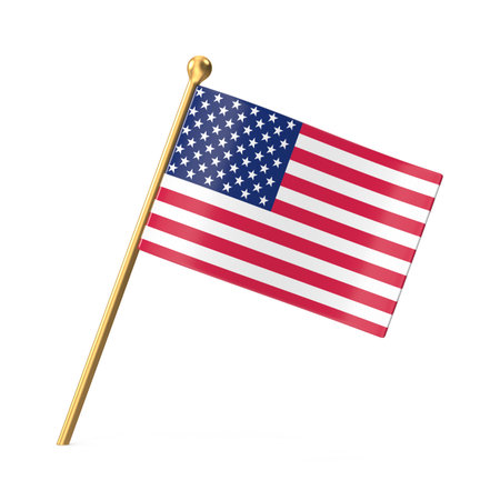 American Flag on Golden Poleの写真素材