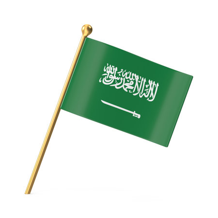 Saudi Arabia National Flag on a Golden Stickの写真素材