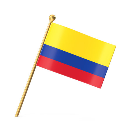 Colombian flag on Golden Poleの写真素材