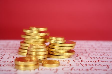 Chocolate Hanukah gelt, gold coinsの写真素材