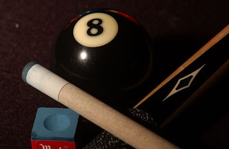 Billiards,Cue, chalk and eight ball