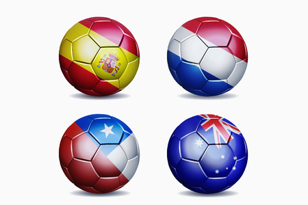 Football national team flags on soccer ballsの写真素材